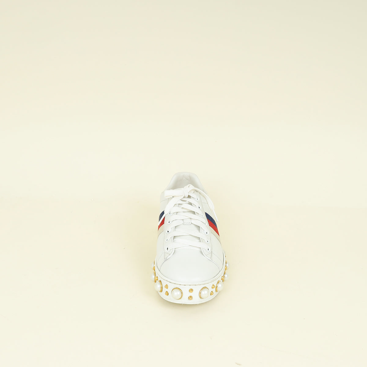 Gucci White Pearl Studded Ace Sneakers 38