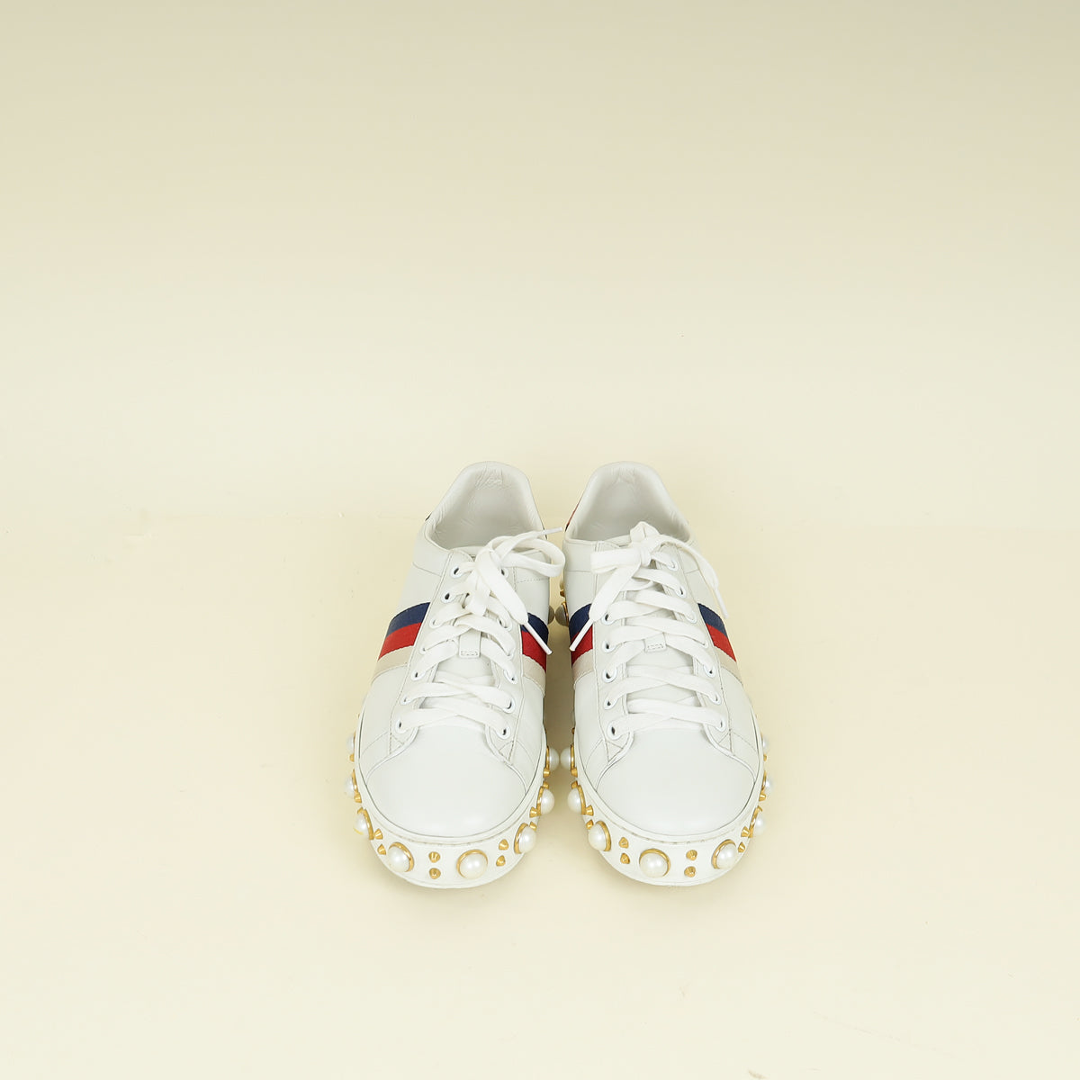Gucci White Pearl Studded Ace Sneakers 38