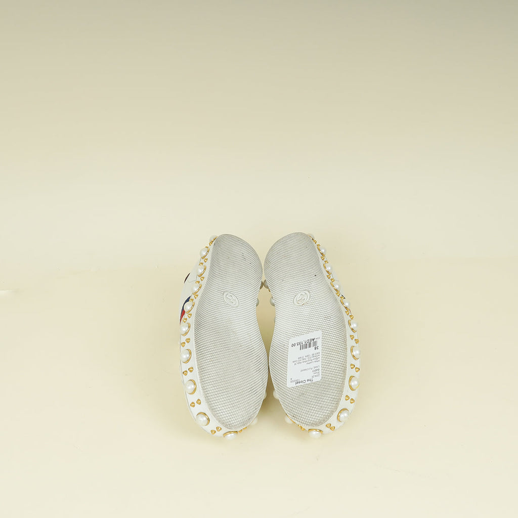 Gucci White Pearl Studded Ace Sneakers 38