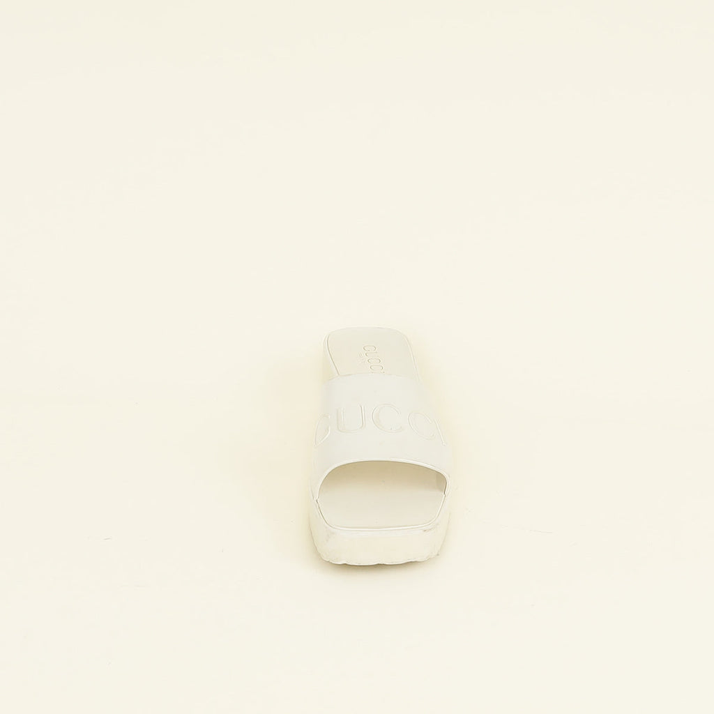 Gucci Ivory White Logo Rubber Slide Sandal 38