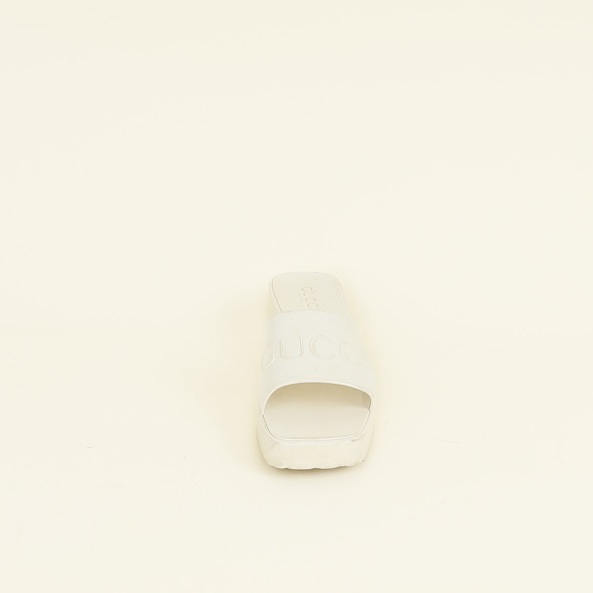 Gucci Ivory White Logo Rubber Slide Sandal 38