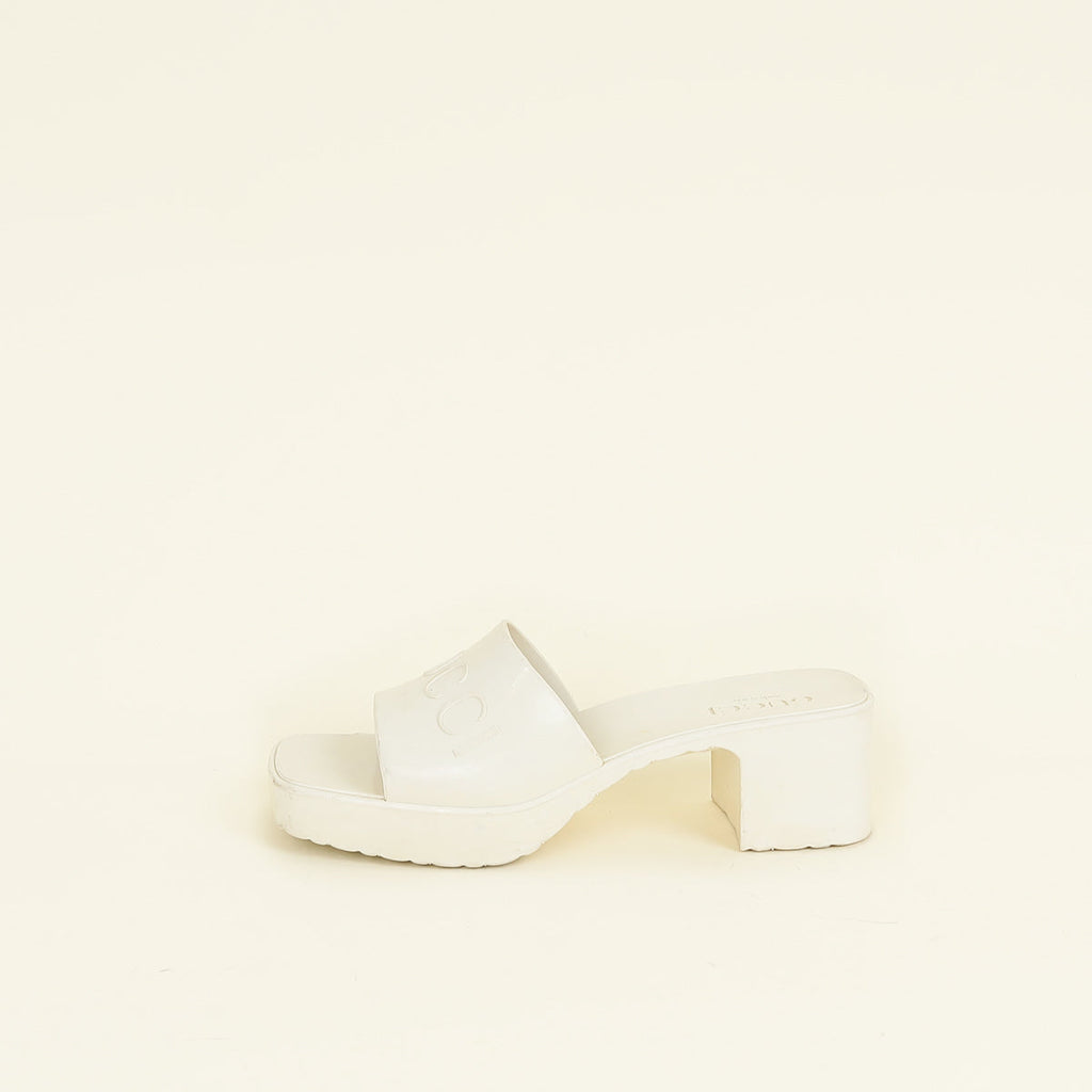 Gucci Ivory White Logo Rubber Slide Sandal 38