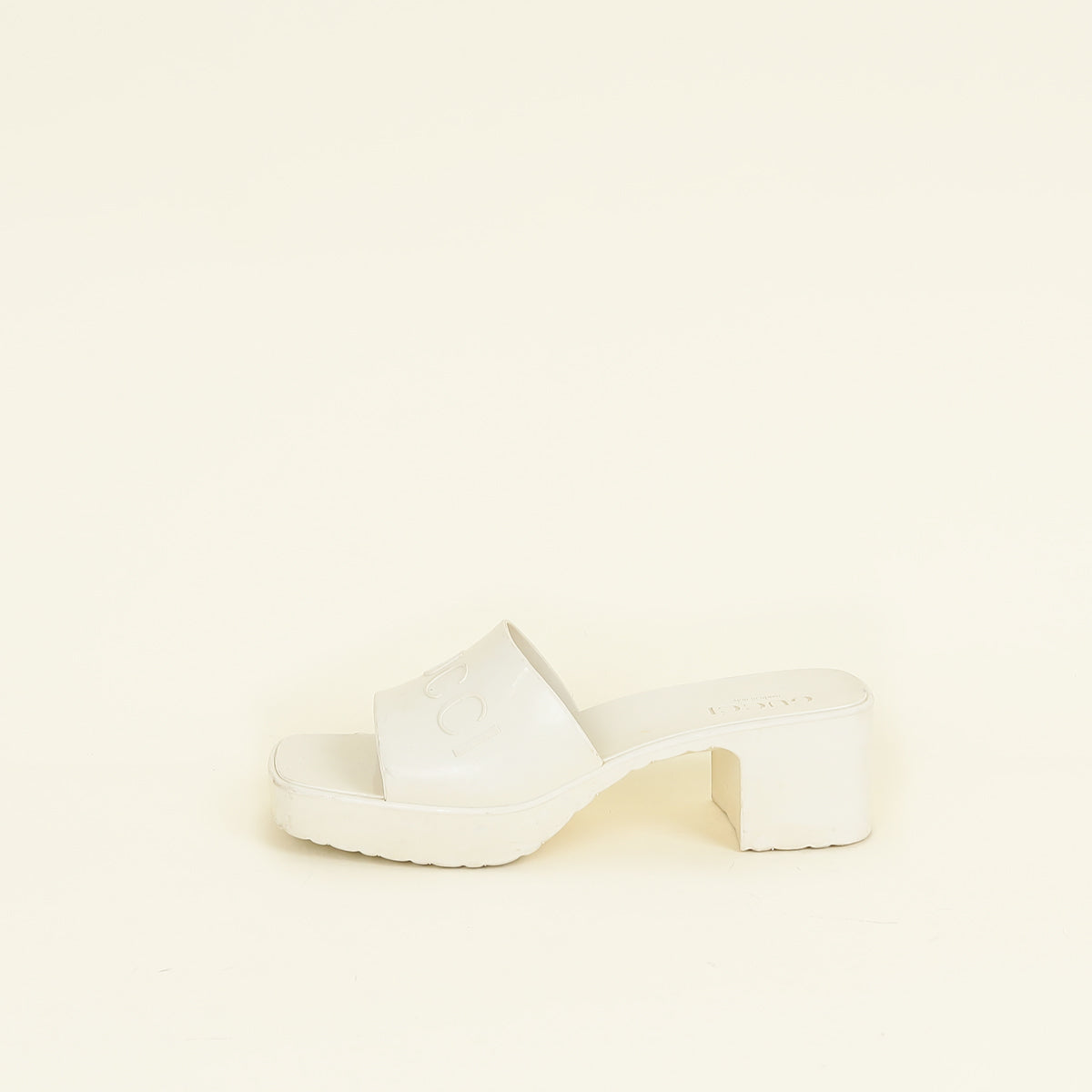 Gucci Ivory White Logo Rubber Slide Sandal 38