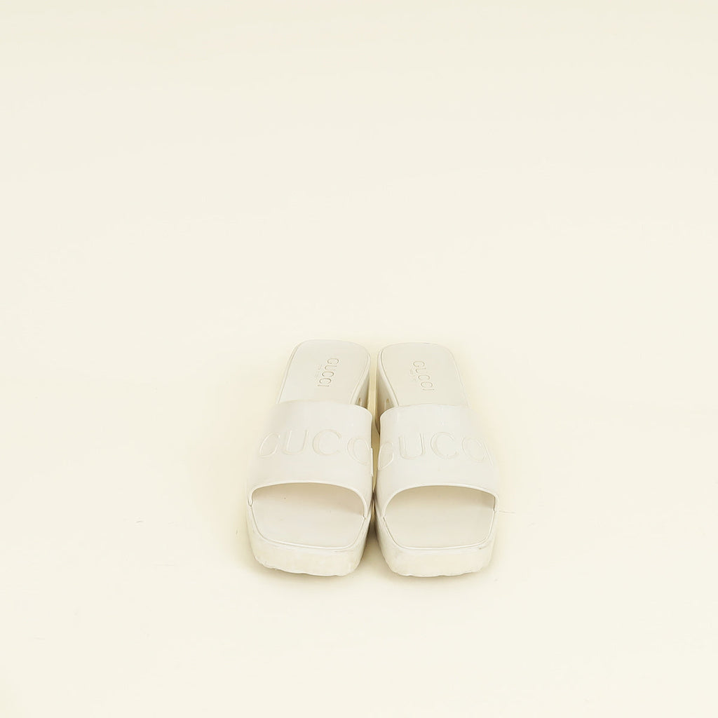 Gucci Ivory White Logo Rubber Slide Sandal 38