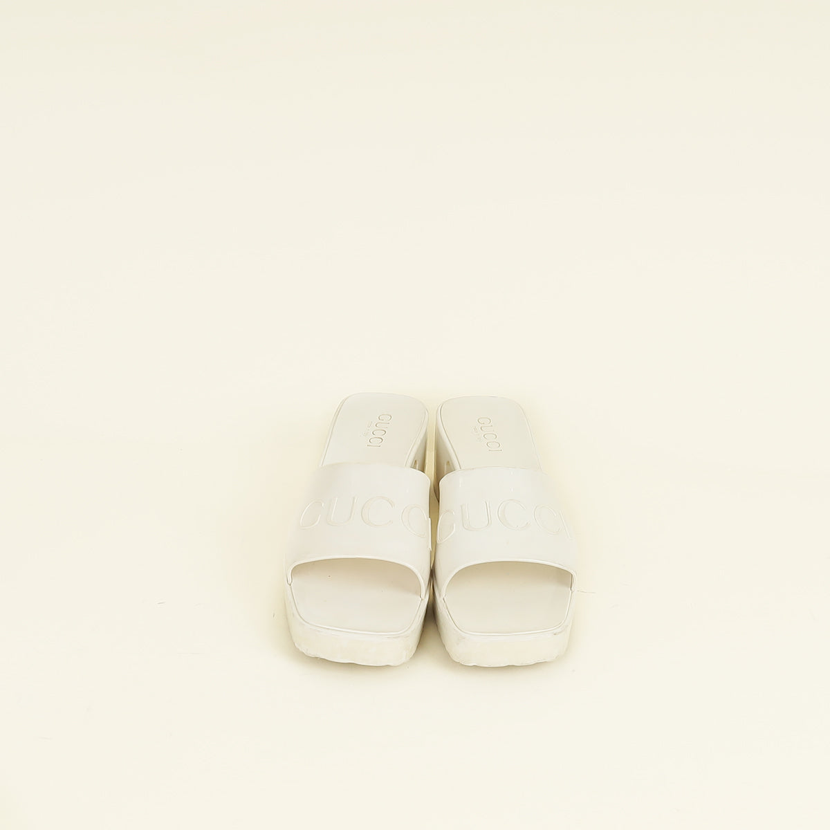 Gucci Ivory White Logo Rubber Slide Sandal 38