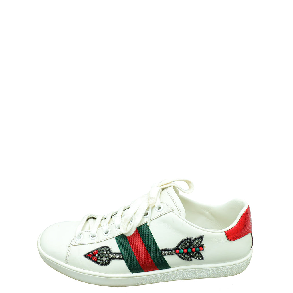 Gucci White Arrow Embroidered Ace Sneakers 38