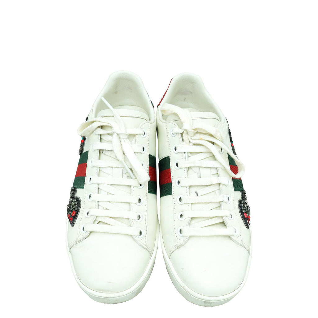 Gucci White Arrow Embroidered Ace Sneakers 38