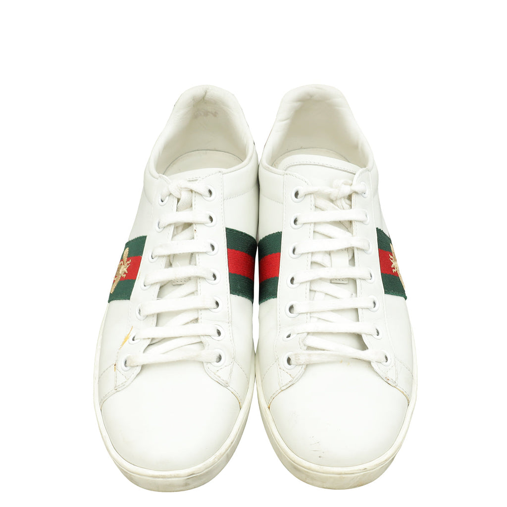 Gucci White Ace Bee Embroidered Sneakers 38