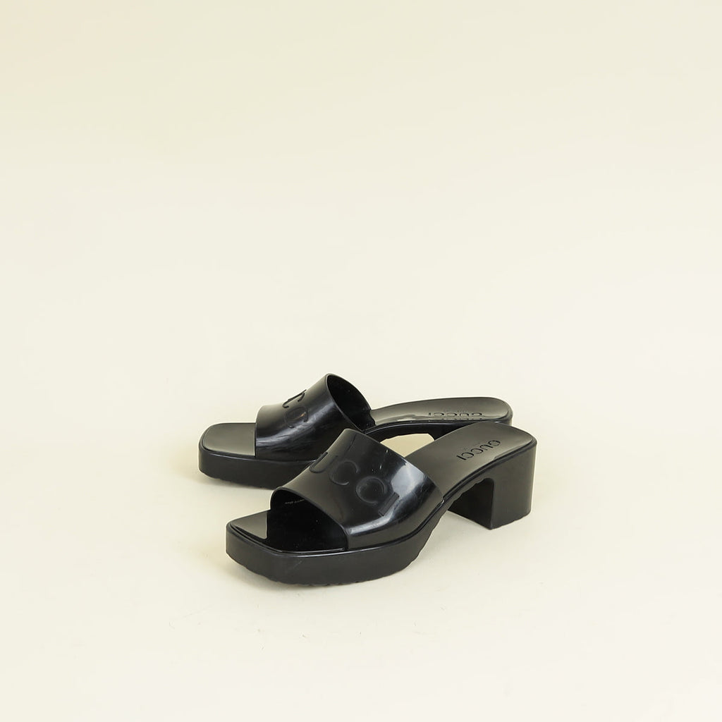 Gucci Black Logo Rubber Slide Sandal 38