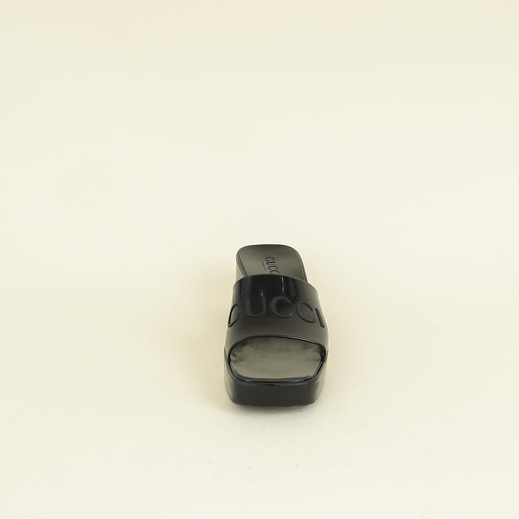 Gucci Black Logo Rubber Slide Sandal 38