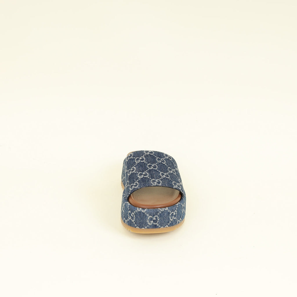 Gucci Blue Denim Platform Slide Sandals 38