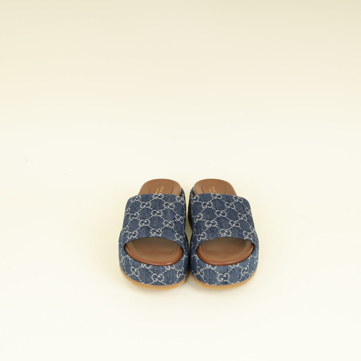 Gucci Blue Denim Platform Slide Sandals 38