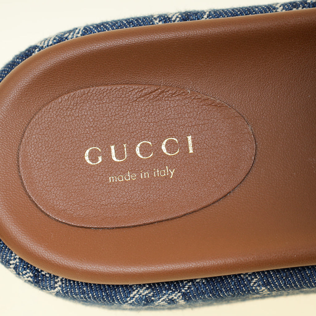 Gucci Blue Denim Platform Slide Sandals 38