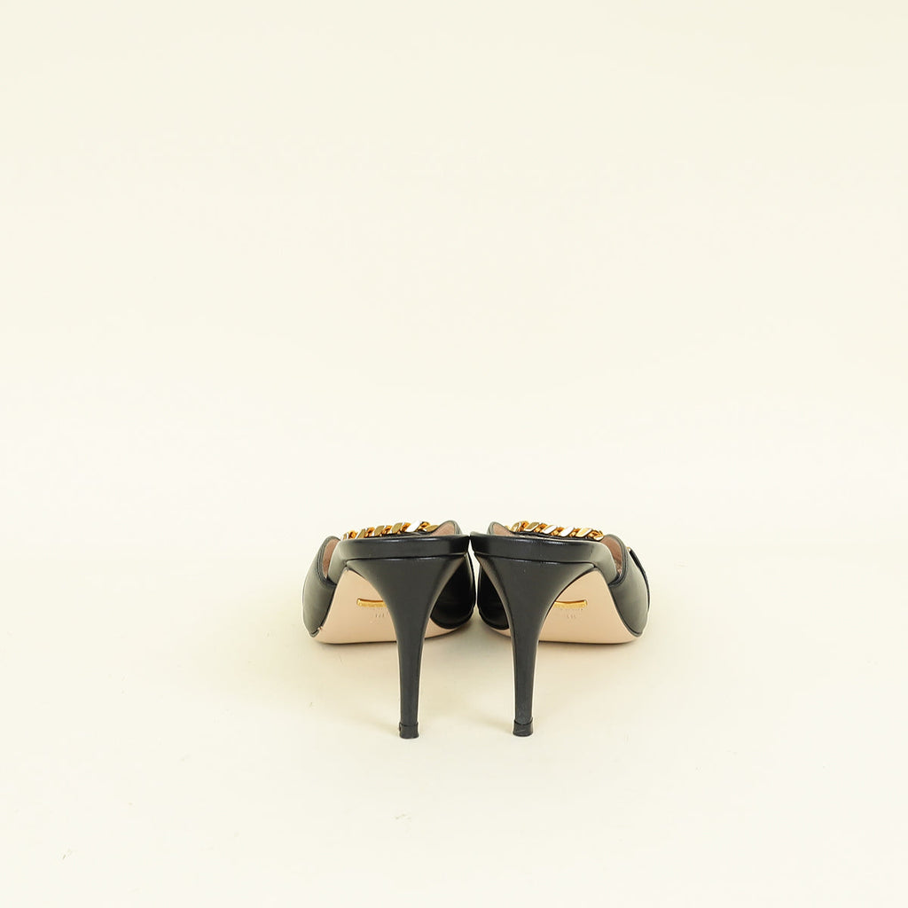 Gucci Black Sylvie Chain Mules 38