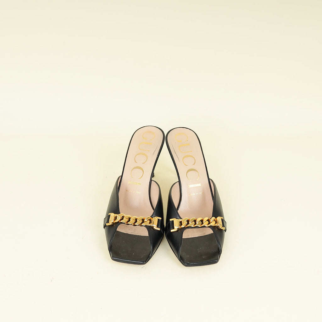 Gucci Black Sylvie Chain Mules 38