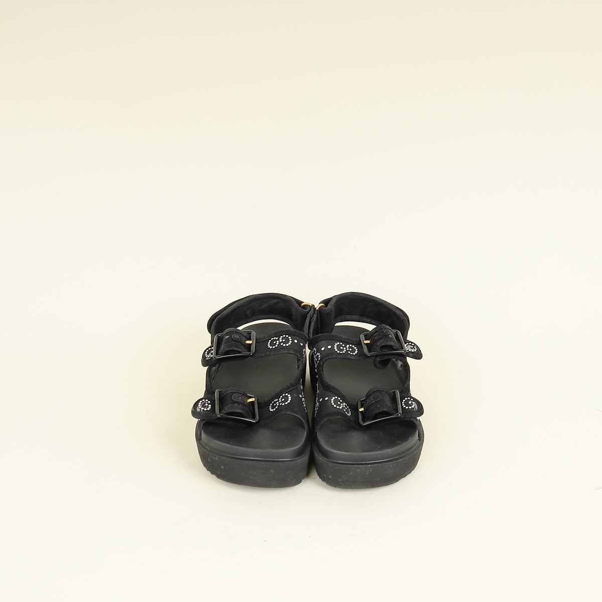Gucci Black Crystal GG Dad Sandals 38