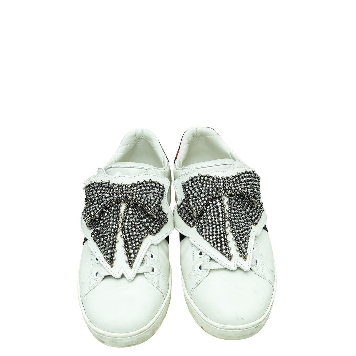 Gucci White Ace Removable Crystal Bow Sneakers 39
