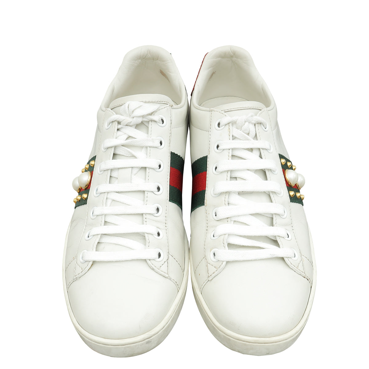 Gucci White Pearl Studded Ace Sneakers 39