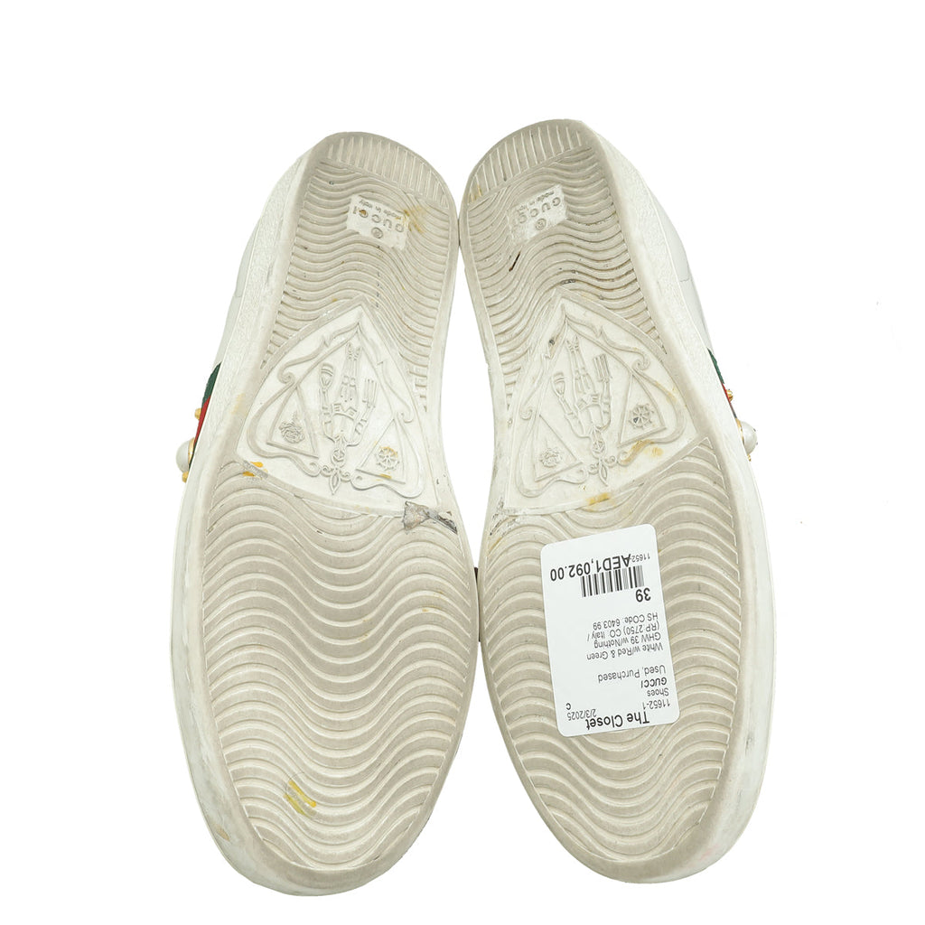 Gucci White Pearl Studded Ace Sneakers 39