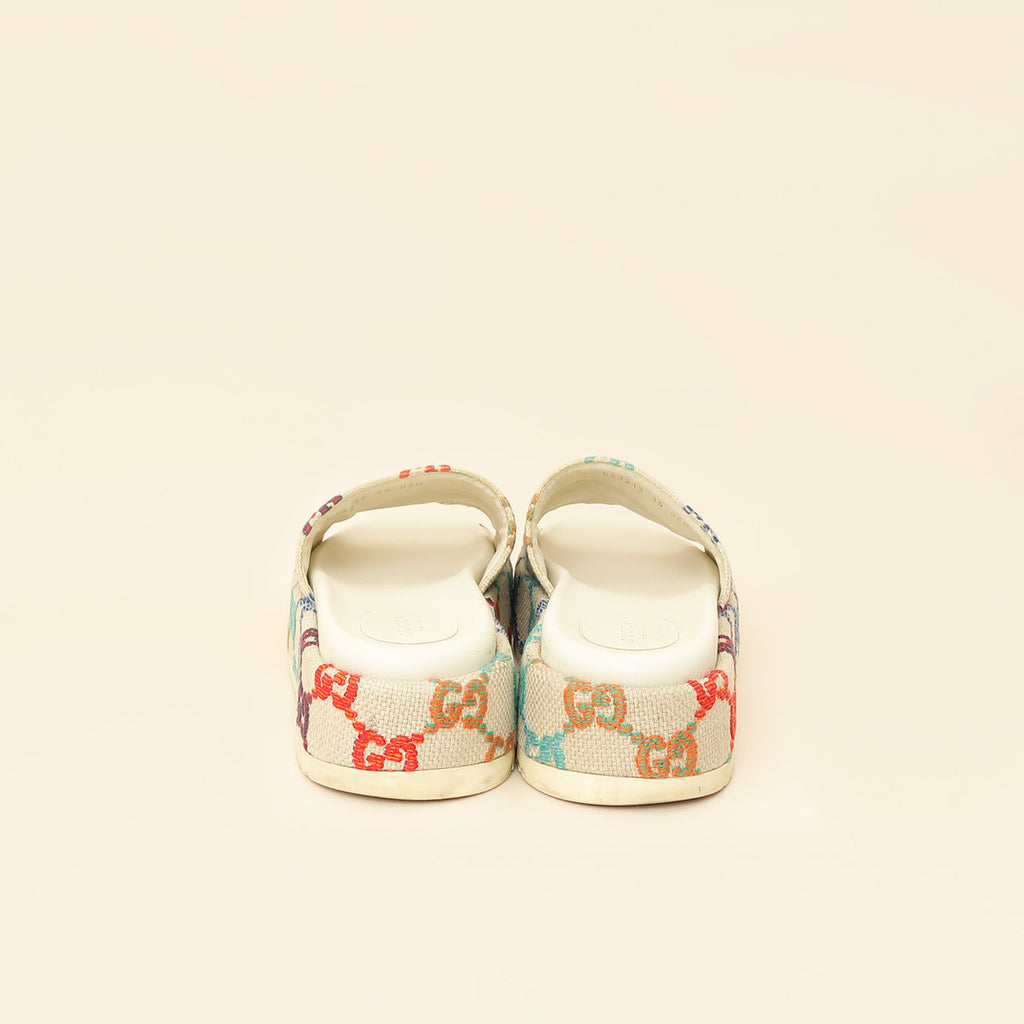 Gucci Beige GG Multicolor Jacquard Platform Slide 39