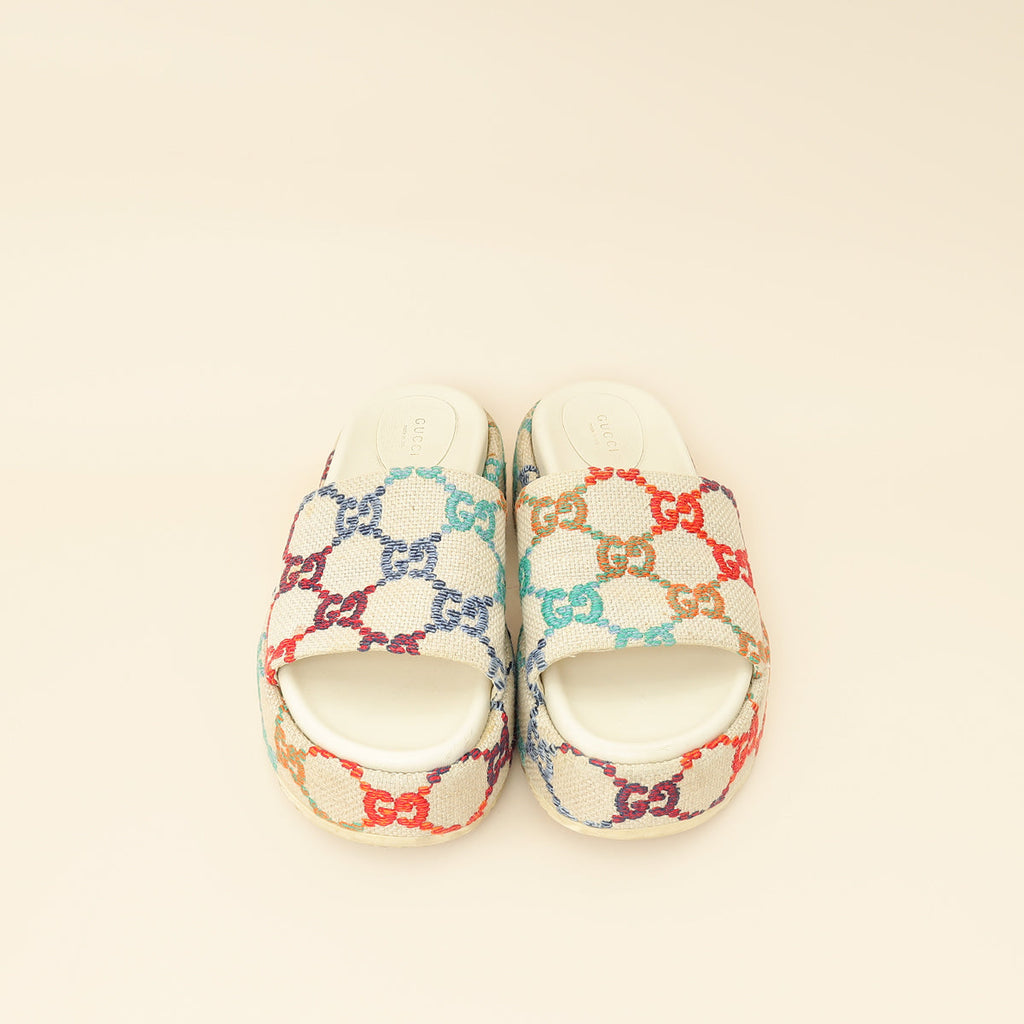 Gucci Beige GG Multicolor Jacquard Platform Slide 39