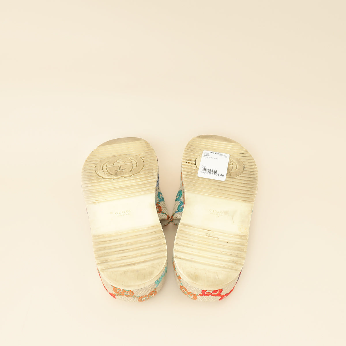 Gucci Beige GG Multicolor Jacquard Platform Slide 39