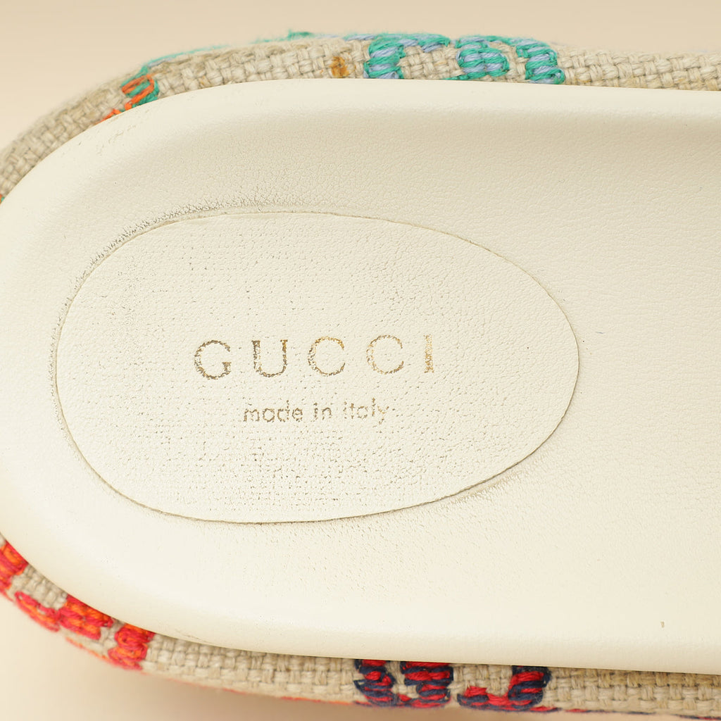 Gucci Beige GG Multicolor Jacquard Platform Slide 39