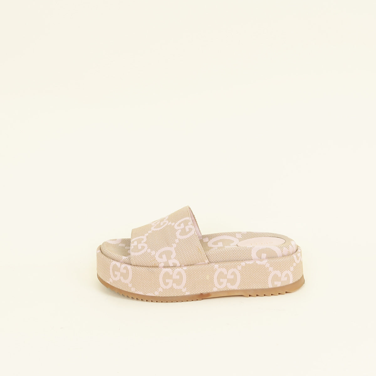 Gucci Beige Pink Jumbo GG Platform Slide Sandal 39