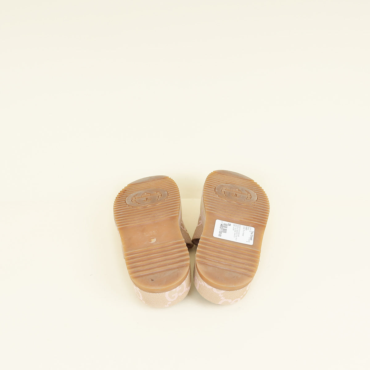 Gucci Beige Pink Jumbo GG Platform Slide Sandal 39