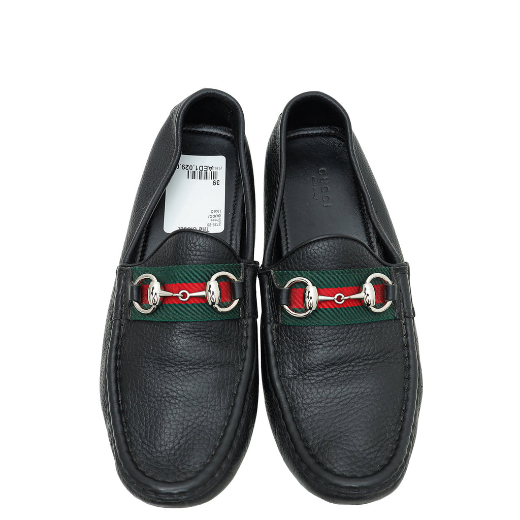 Gucci Black Web Horsebit Loafers 39