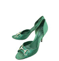 Gucci Green Satin Horsebit Crystal D'Orsay Pumps 40