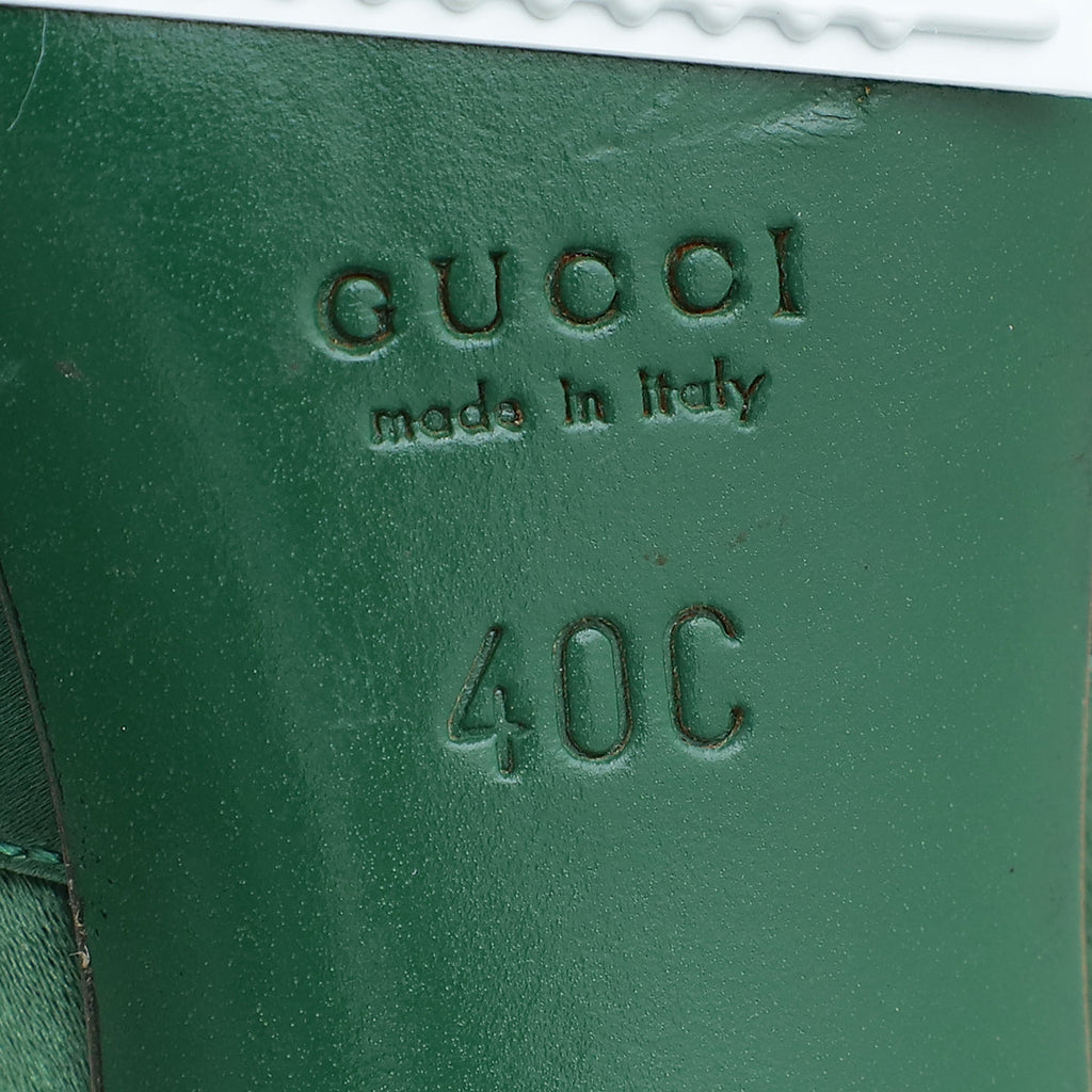 Gucci Green Satin Horsebit Crystal D'Orsay Pumps 40