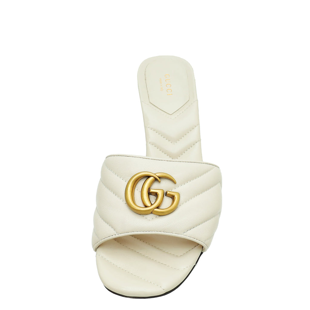 Gucci White Cream GG Marmont Slide Mules 40