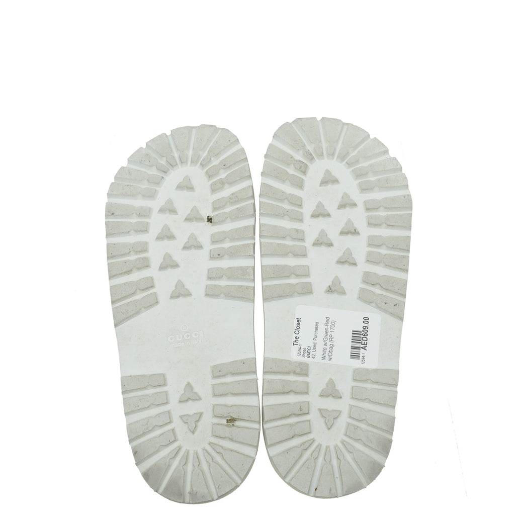 Gucci White Men's Web Rubber Slide Sandals 9