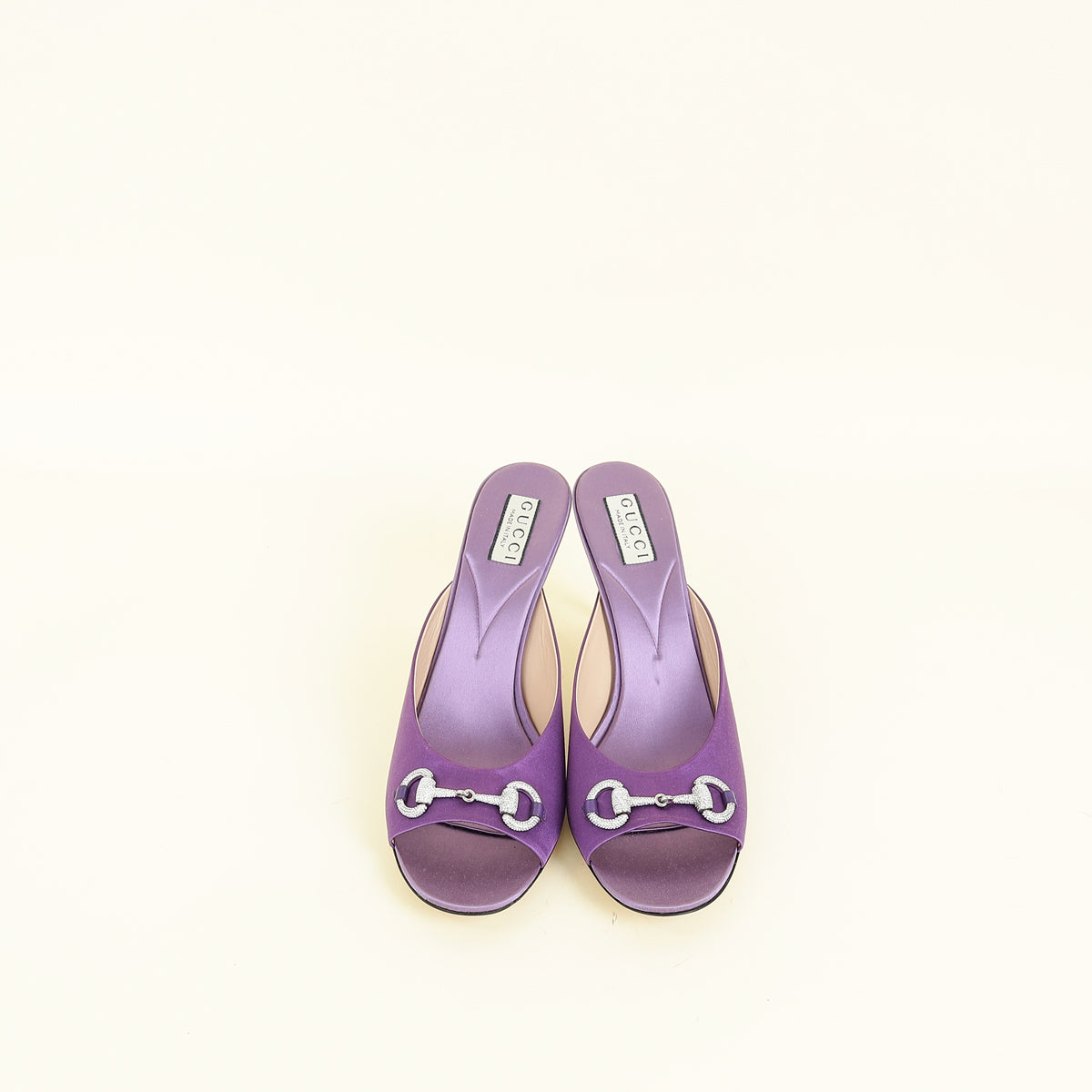 Gucci Purple Horsebit Crystal Satin Mules 42
