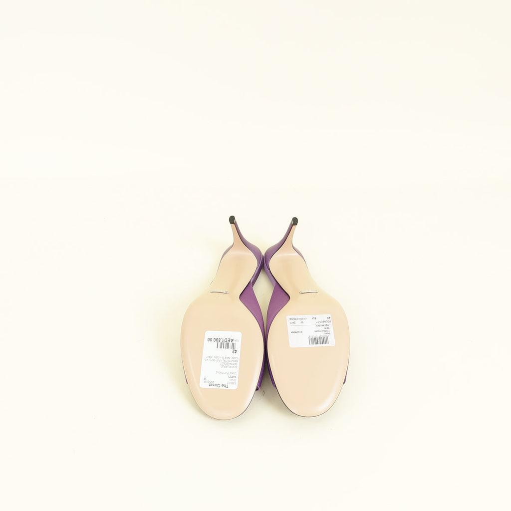 Gucci Purple Horsebit Crystal Satin Mules 42