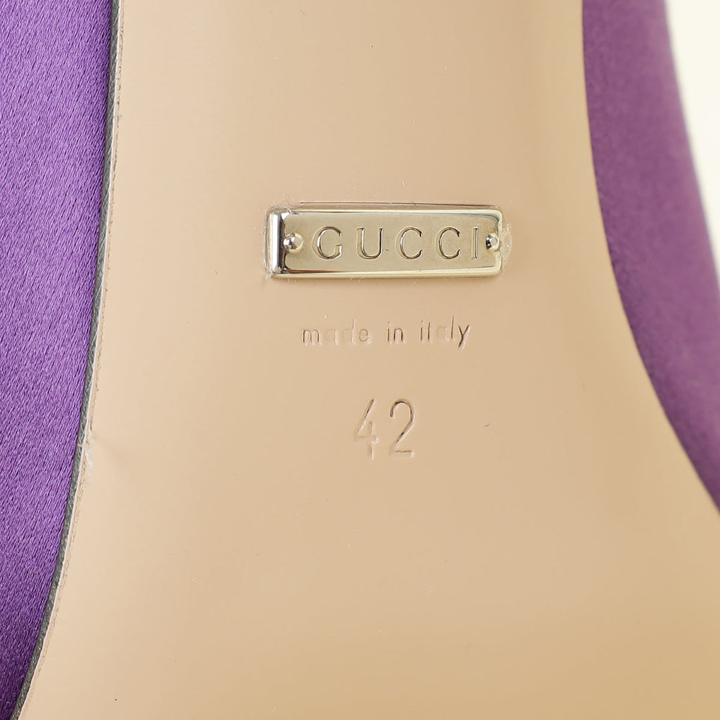 Gucci Purple Horsebit Crystal Satin Mules 42