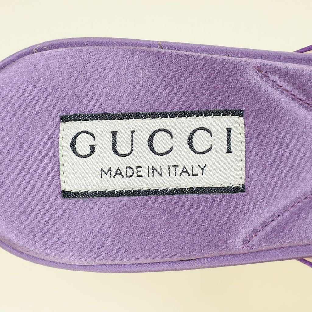 Gucci Purple Horsebit Crystal Satin Mules 42