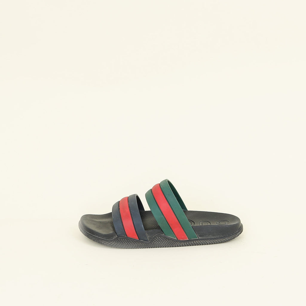 Gucci Tricolor Web Agrado Rubber Double Strap Stripe Sandal 6