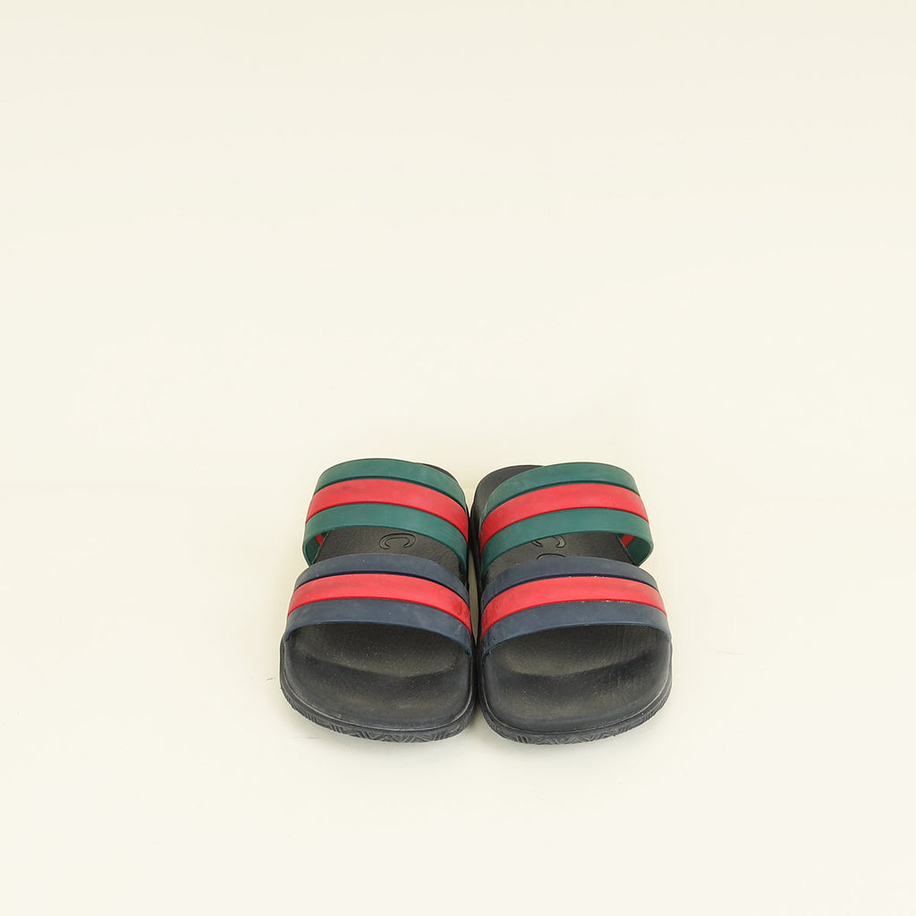 Gucci Tricolor Web Agrado Rubber Double Strap Stripe Sandal 6