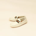 Gucci White Cream Ayrton Horsebit Web Driving Loafer 8.5