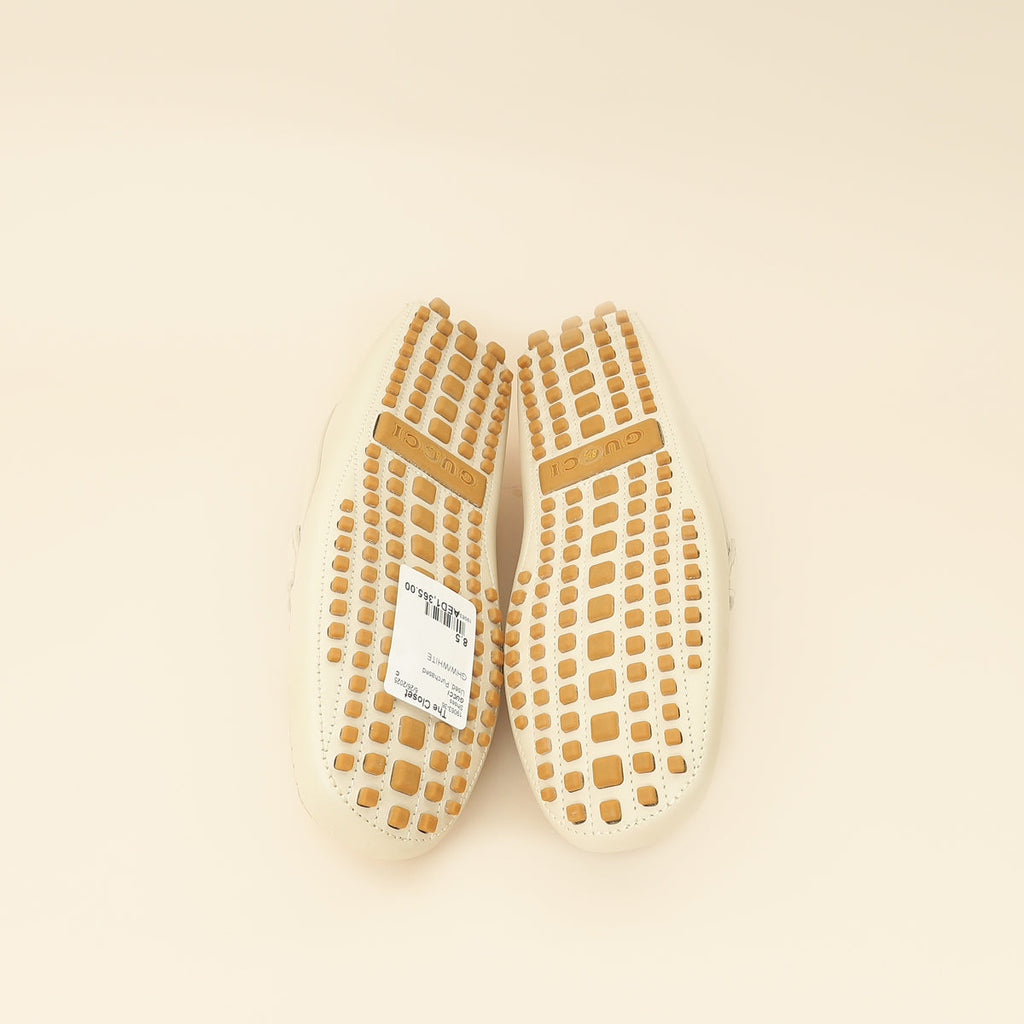 Gucci White Cream Ayrton Horsebit Web Driving Loafer 8.5
