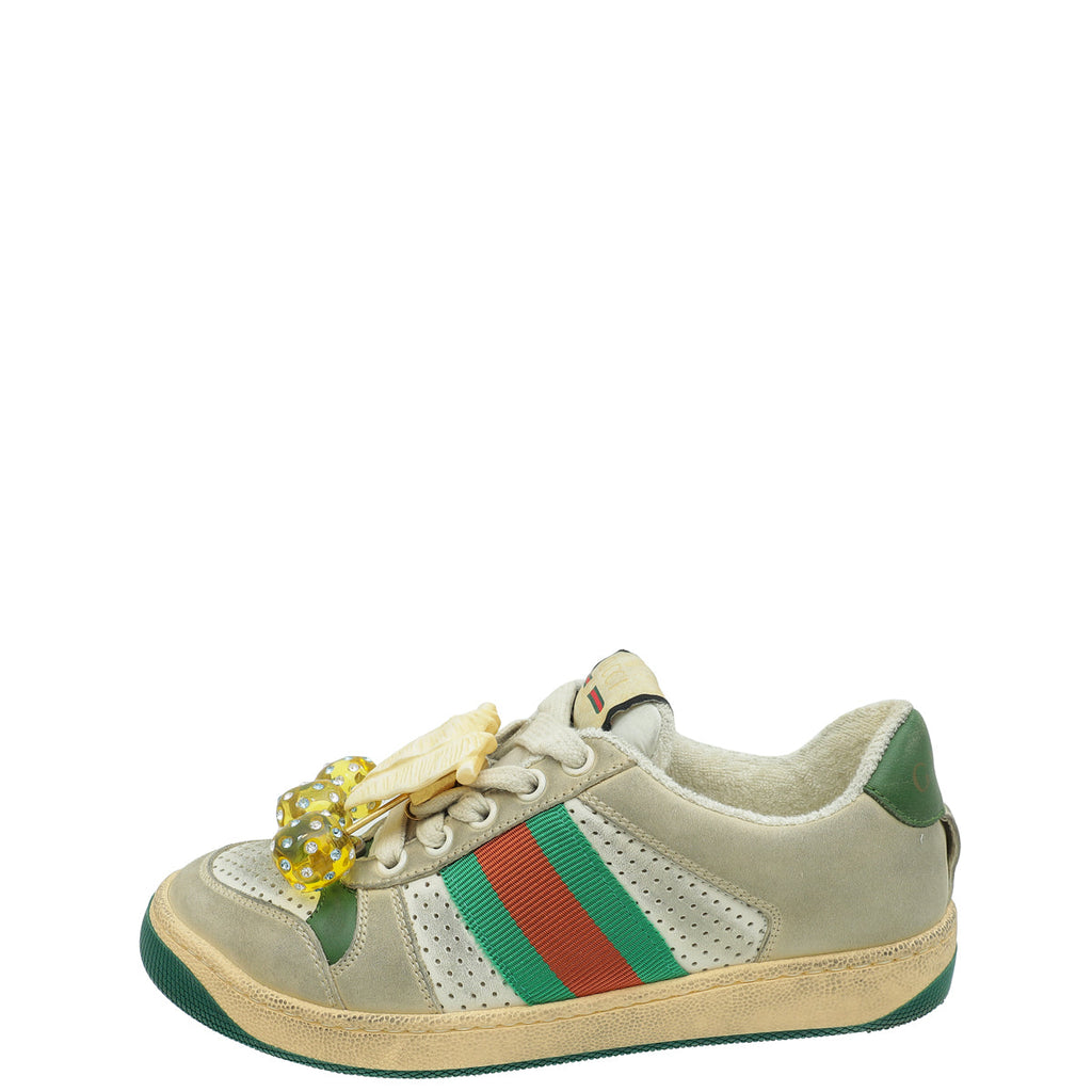Gucci Dusty White Cherries Screener Sneakers 34
