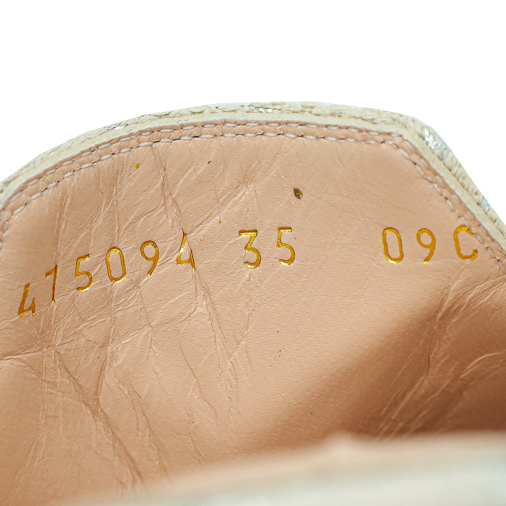 Gucci GG Metallic Light Grey Princetown Mules 35