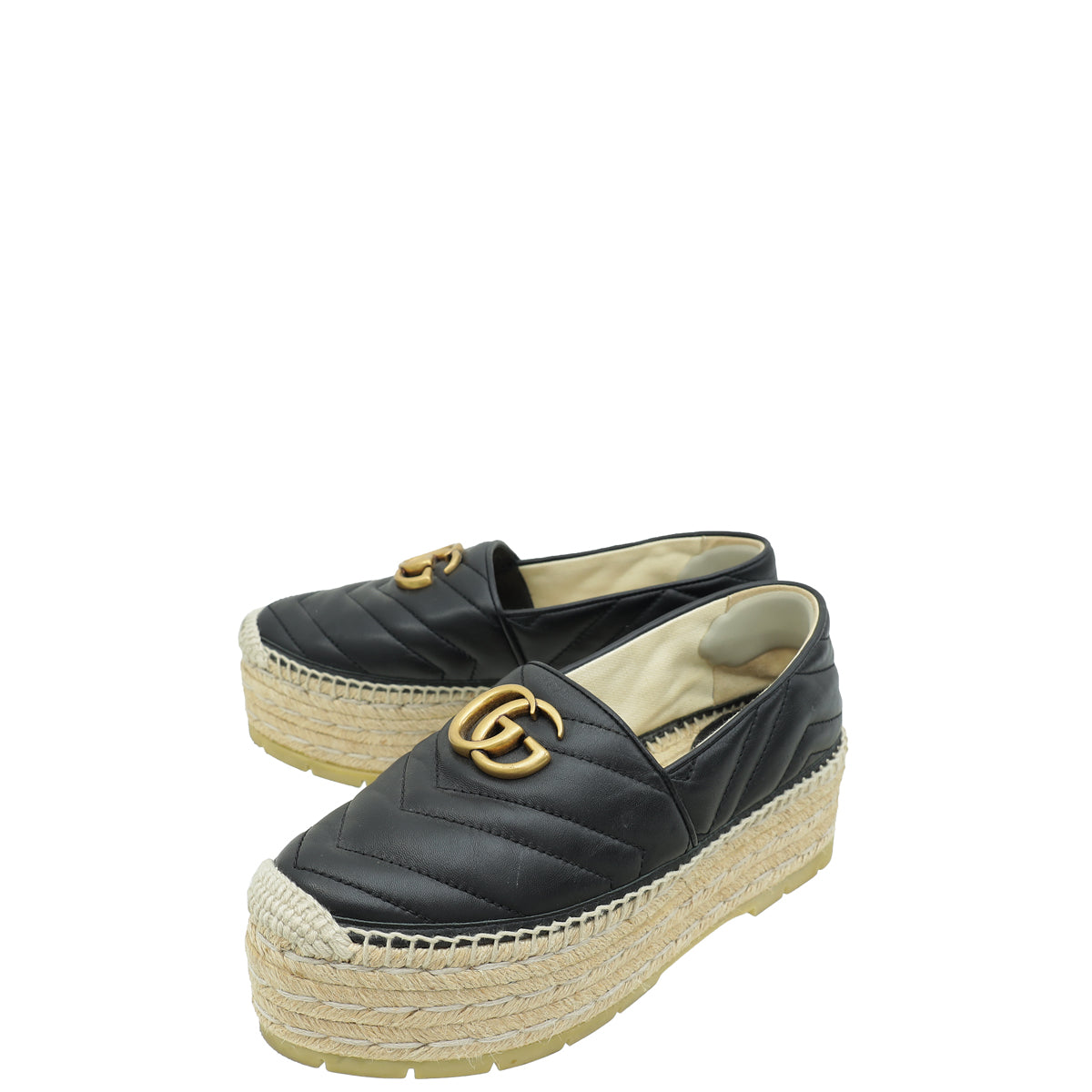 Gucci Black Double GG Marmont Platform Espadrilles 36.5