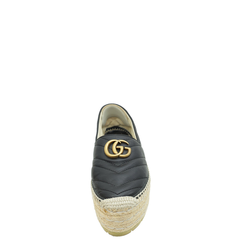 Gucci Black Double GG Marmont Platform Espadrilles 36.5
