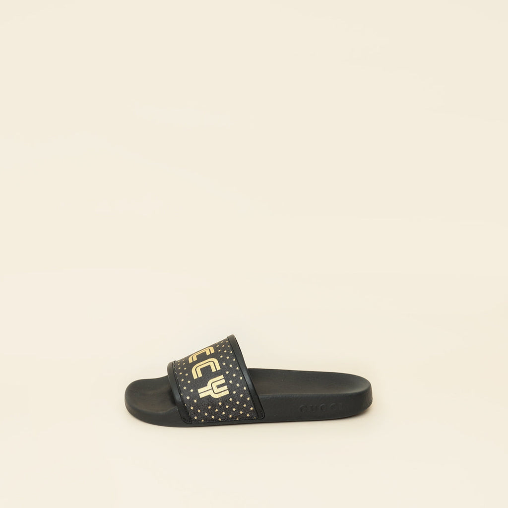 Gucci Black Supreme "Guccy" Star Rubber Slide Sandals 36