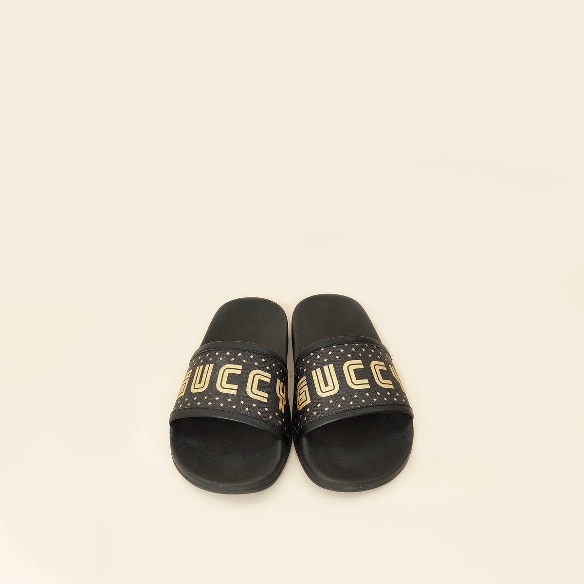 Gucci Black Supreme "Guccy" Star Rubber Slide Sandals 36