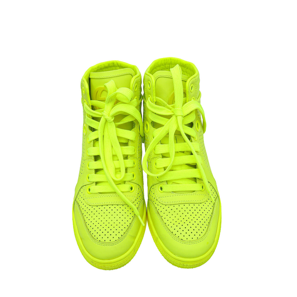 Gucci Neon Green Perforated High Top Sneaker 36