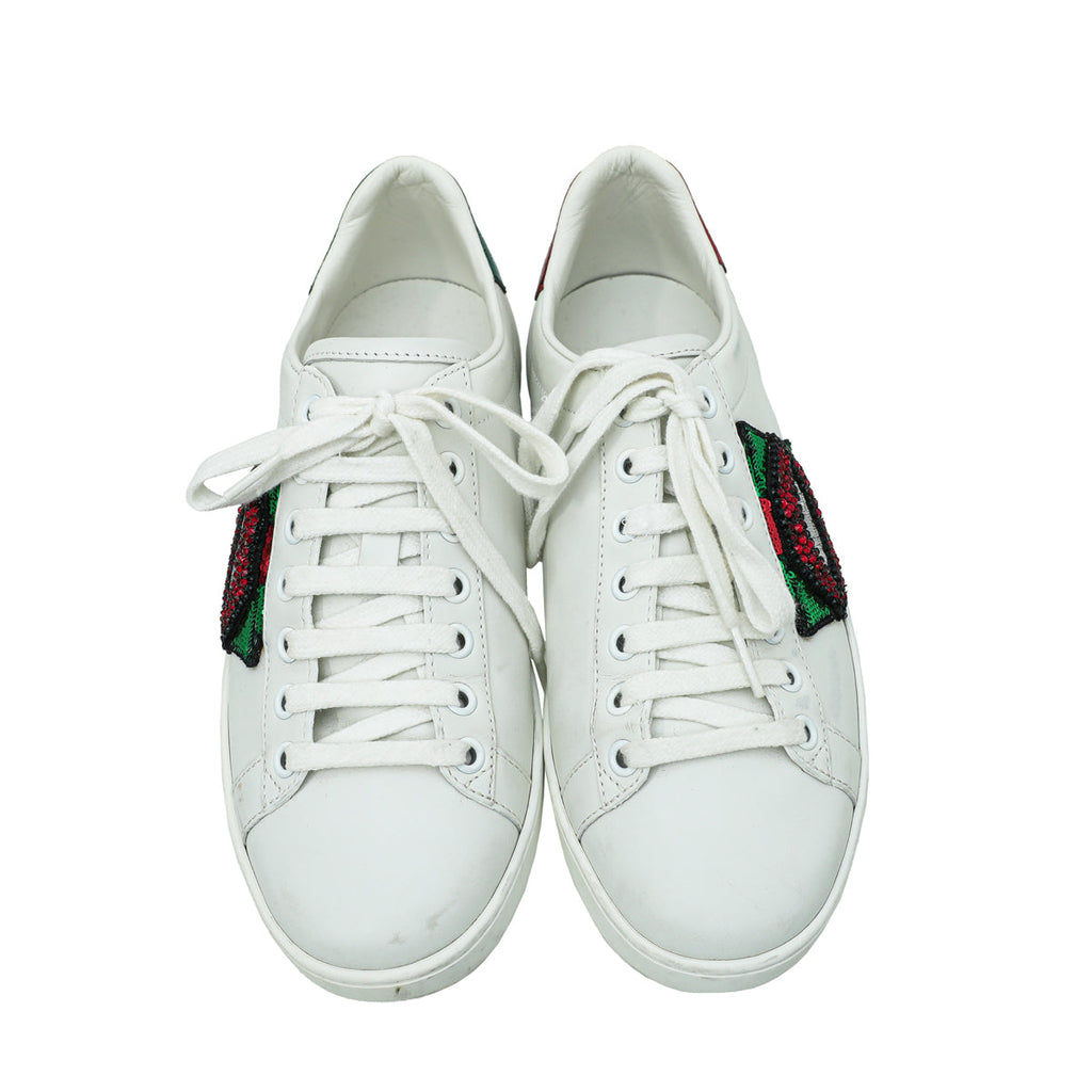 Gucci Tricolor Web Lips Sequins Embroidered Ace Sneakers 36